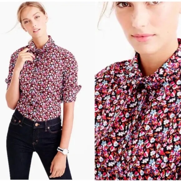 J. Crew Liberty Art Fabrics Floral Tie Neck Sarah Button Front Blouse Shirt 6 - Picture 1 of 8